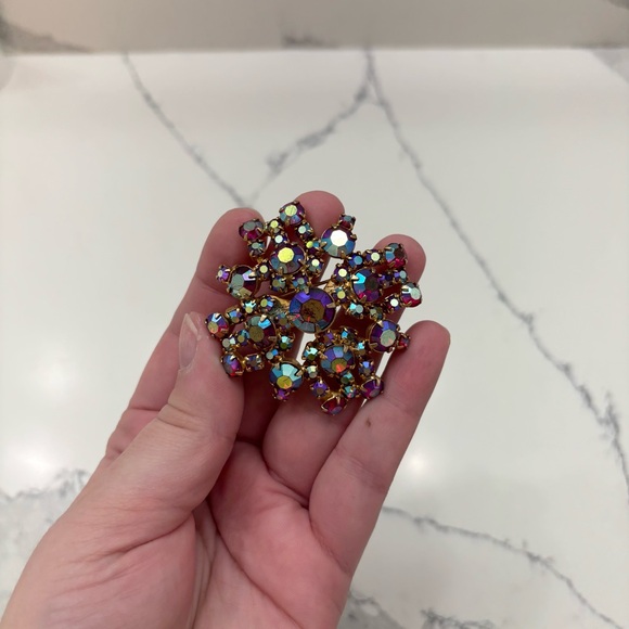 Jewelry - Vintage Jeweled Pink Toned Flower Costume Brooch